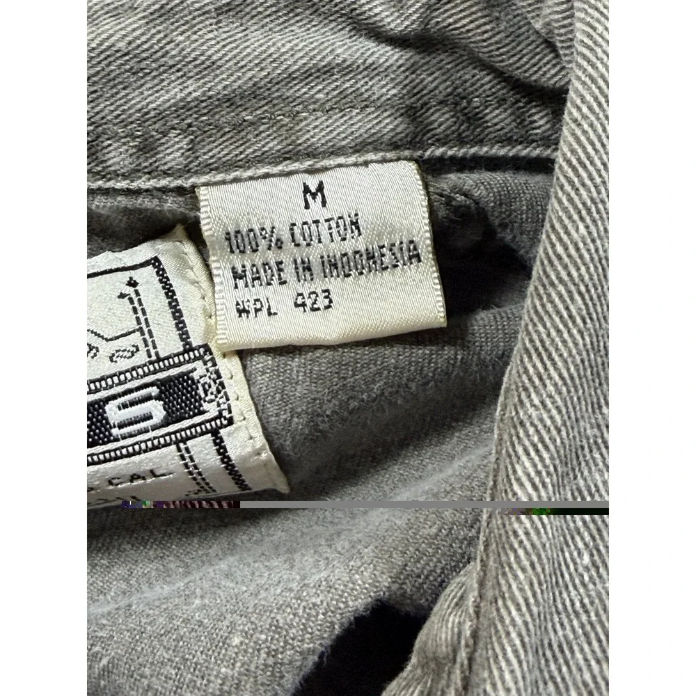 Vintage 90s Levis Denim Shirt Mens Medium Gray Faded Washed Button Up Workwear